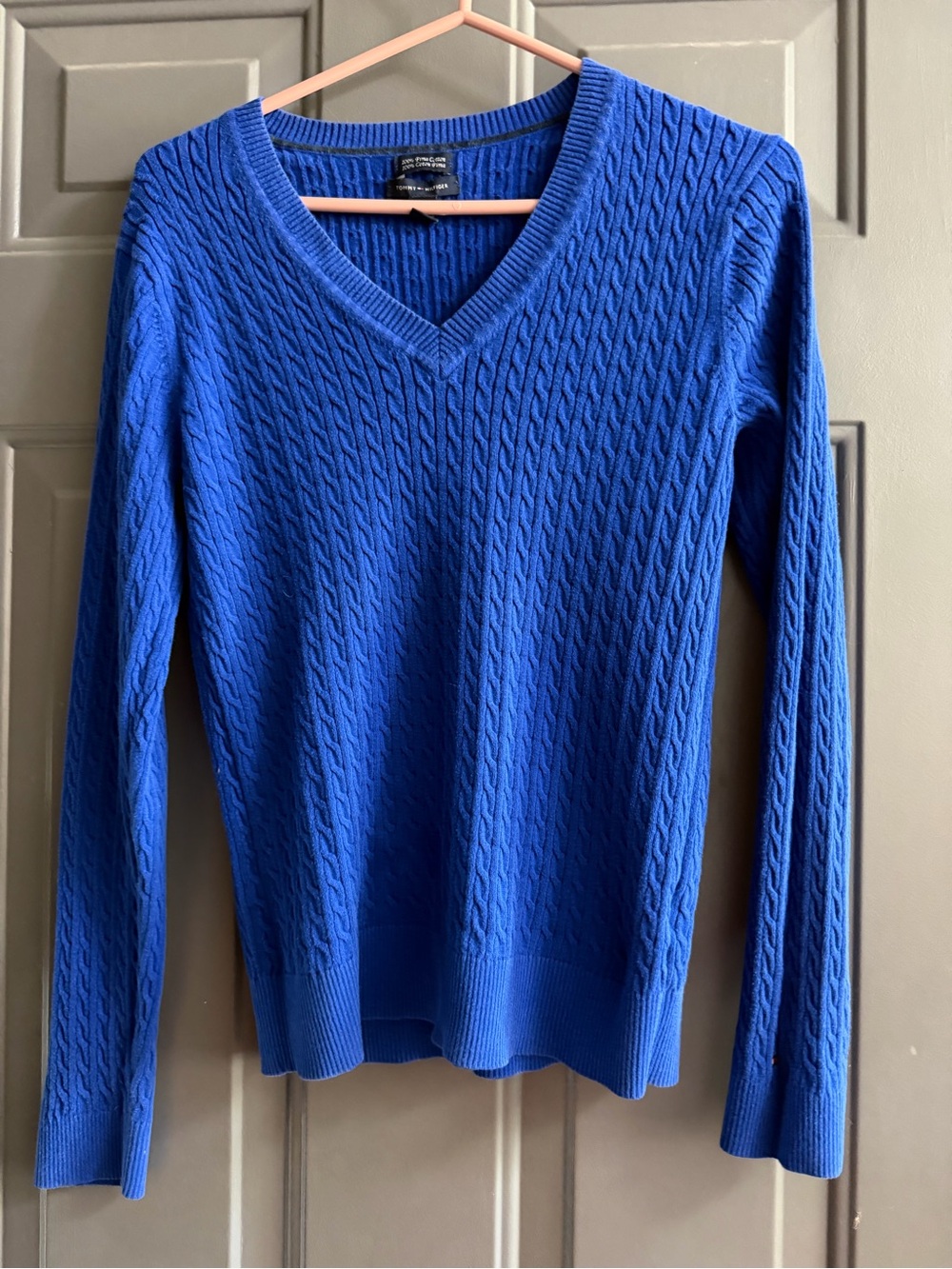 Tommy Hilfiger Royal Blue Cable Knit V-Neck Sweater